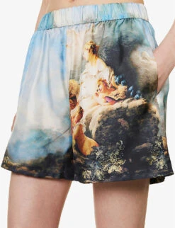 Roberto Cavalli Graphic-print Mid-rise Silk Shorts -Reisi Clothing Shop R04179645 MULTICOLOUR ALT04