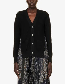 Sacai Bandana-print Relaxed-fit Cotton-knit Cardigan -Reisi Clothing Shop R04180388 BLACK ALT02