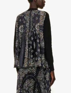 Sacai Bandana-print Relaxed-fit Cotton-knit Cardigan -Reisi Clothing Shop R04180388 BLACK ALT03