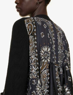 Sacai Bandana-print Relaxed-fit Cotton-knit Cardigan -Reisi Clothing Shop R04180388 BLACK ALT04