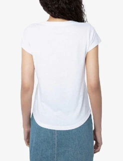 Zadig & Voltaire Skinny Stars Crystal-embellished Woven T-shirt -Reisi Clothing Shop R04180440 BLANC ALT03