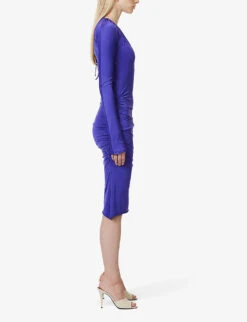 Victoria Beckham Slim-fit Ruched-sides Stretch-woven Midi Dress -Reisi Clothing Shop R04180533 IRISBLUE ALT02