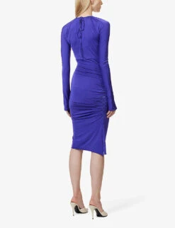 Victoria Beckham Slim-fit Ruched-sides Stretch-woven Midi Dress -Reisi Clothing Shop R04180533 IRISBLUE ALT03