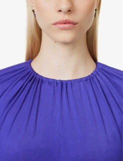 Victoria Beckham Slim-fit Ruched-sides Stretch-woven Midi Dress -Reisi Clothing Shop R04180533 IRISBLUE ALT04