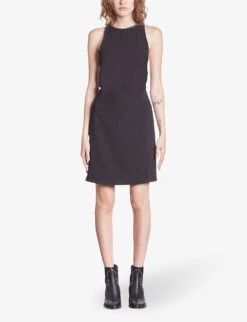 THE KOOPLES Chain-embellished High-neck Stretch-woven Mini Dress -Reisi Clothing Shop R04180590 BLACK ALT02