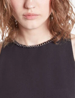 THE KOOPLES Chain-embellished High-neck Stretch-woven Mini Dress -Reisi Clothing Shop R04180590 BLACK ALT04