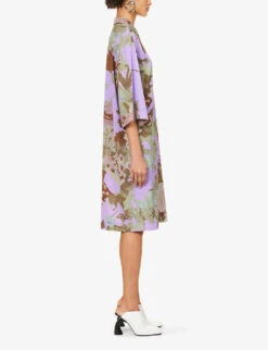 Dries Van Noten Floral-print Relaxed-fit Stretch-woven Midi Dress -Reisi Clothing Shop R04180729 LILAC ALT02