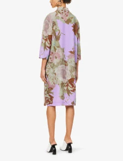 Dries Van Noten Floral-print Relaxed-fit Stretch-woven Midi Dress -Reisi Clothing Shop R04180729 LILAC ALT04