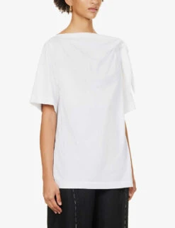 Dries Van Noten Cowl-neckline Relaxed-fit Cotton T-shirt 9 Dries Van Noten Cowl-neckline Relaxed-fit Cotton T-shirt -Reisi Clothing Shop R04180734 WHITE ALT02