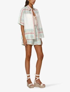 By Malina Minerva Abstract-print Linen-blend Shorts -Reisi Clothing Shop R04180786 PASTELPALM ALT01