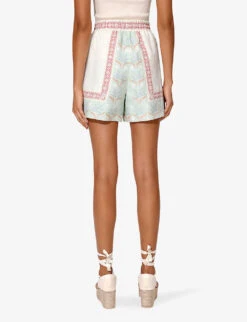 By Malina Minerva Abstract-print Linen-blend Shorts -Reisi Clothing Shop R04180786 PASTELPALM ALT03