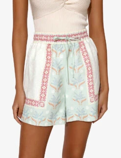 By Malina Minerva Abstract-print Linen-blend Shorts -Reisi Clothing Shop R04180786 PASTELPALM ALT04