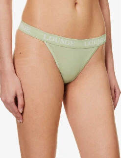 Bamboo Triangle Branded-waistband Stretch-jersey Thong -Reisi Clothing Shop R04180930 OLIVE ALT02