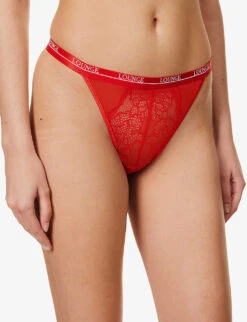 Royal High-rise Floral-lace Stretch Recycled-polyamide-blend Thong -Reisi Clothing Shop R04180943 RED ALT02