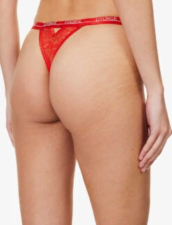 Royal High-rise Floral-lace Stretch Recycled-polyamide-blend Thong -Reisi Clothing Shop R04180943 RED ALT03