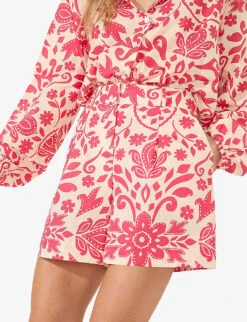 Paisley Graphic-pattern High-rise Cotton Shorts -Reisi Clothing Shop R04181101 CORAL ALT02