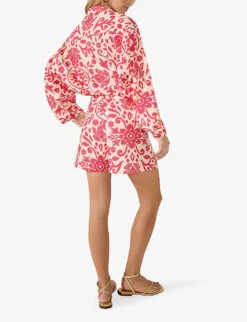 Paisley Graphic-pattern High-rise Cotton Shorts -Reisi Clothing Shop R04181101 CORAL ALT03