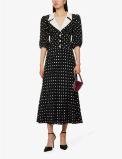 Padded-shoulder Notched-collar Silk Midi Dress -Reisi Clothing Shop R04181315 BLACKPINK ALT01