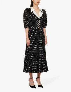 Padded-shoulder Notched-collar Silk Midi Dress -Reisi Clothing Shop R04181315 BLACKPINK ALT02