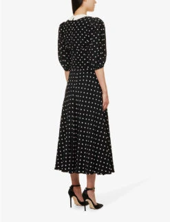 Padded-shoulder Notched-collar Silk Midi Dress -Reisi Clothing Shop R04181315 BLACKPINK ALT03