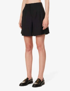 ME AND EM Textured High-rise Stretch-woven City Shorts -Reisi Clothing Shop R04181883 BLACK ALT02