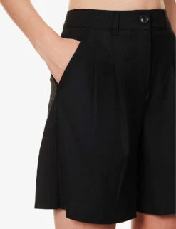 ME AND EM Textured High-rise Stretch-woven City Shorts -Reisi Clothing Shop R04181883 BLACK ALT04