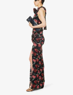 Magda Butrym Floral-print Slim-fit Stretch-woven Maxi Dress -Reisi Clothing Shop R04183244 BLACK ALT01
