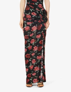 Magda Butrym Floral-print Slim-fit Stretch-woven Maxi Dress -Reisi Clothing Shop R04183244 BLACK ALT02