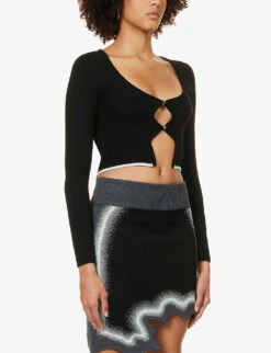 Reef Cut-out Cropped Wool Cardigan -Reisi Clothing Shop R04183698 BLACK ALT02