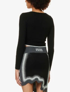 Reef Cut-out Cropped Wool Cardigan -Reisi Clothing Shop R04183698 BLACK ALT03