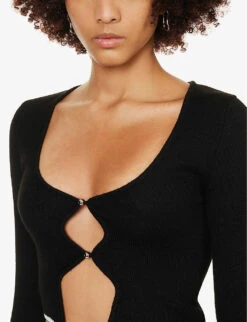 Reef Cut-out Cropped Wool Cardigan -Reisi Clothing Shop R04183698 BLACK ALT04