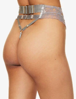 Alta High-rise Embroidered Stretch-woven Thong -Reisi Clothing Shop R04183874 PLATINUM ALT03