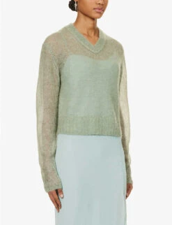 Acne Studios Kosma Semi-sheer Mohair Wool-blend Knitted Jumper -Reisi Clothing Shop R04184345 SAGEGREEN ALT02