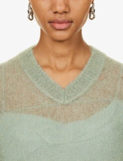 Acne Studios Kosma Semi-sheer Mohair Wool-blend Knitted Jumper -Reisi Clothing Shop R04184345 SAGEGREEN ALT04
