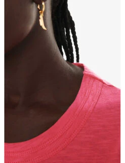 Whistles Double Neckline-trim Relaxed-silhouette Cotton-jersey T-shirt -Reisi Clothing Shop R04184595 BRIGHTPINKFUSCHIA ALT04