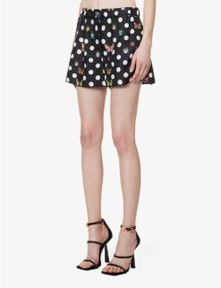 Versace Graphic-pattern Mid-rise Silk Shorts -Reisi Clothing Shop R04185121 BLACKMULTICOLOR ALT02