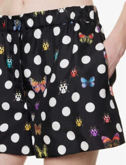 Versace Graphic-pattern Mid-rise Silk Shorts -Reisi Clothing Shop R04185121 BLACKMULTICOLOR ALT04