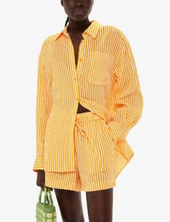 Whistles Sunshine Stripe Linen And Cotton-blend Shorts -Reisi Clothing Shop R04186331 MULTICOLOURED ALT02