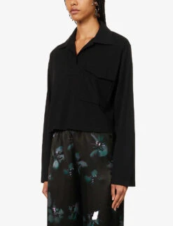 Dries Van Noten Relaxed-fit V-neck Cotton T-shirt -Reisi Clothing Shop R04186717 BLACK ALT02