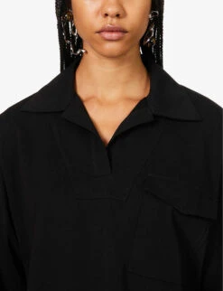 Dries Van Noten Relaxed-fit V-neck Cotton T-shirt -Reisi Clothing Shop R04186717 BLACK ALT04