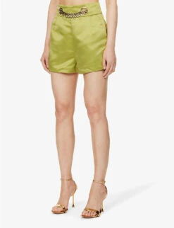 Chain-detail High-rise Satin Shorts -Reisi Clothing Shop R04186757 GREEN ALT02