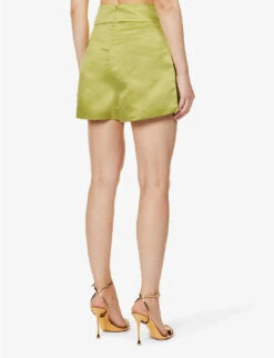 Chain-detail High-rise Satin Shorts -Reisi Clothing Shop R04186757 GREEN ALT03