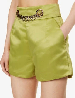 Chain-detail High-rise Satin Shorts -Reisi Clothing Shop R04186757 GREEN ALT04
