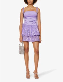 Sequin-embellished Ruched Stretch-woven Mini Dress -Reisi Clothing Shop R04186760 LILAC ALT01