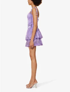 Sequin-embellished Ruched Stretch-woven Mini Dress -Reisi Clothing Shop R04186760 LILAC ALT02