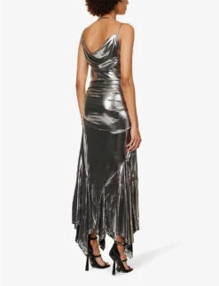 Cowl-neck Metallic Stretch-woven Midi Dress -Reisi Clothing Shop R04186762 SILVER ALT03