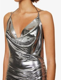 Cowl-neck Metallic Stretch-woven Midi Dress -Reisi Clothing Shop R04186762 SILVER ALT04