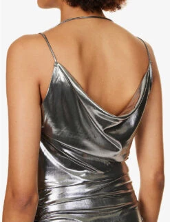 Cowl-neck Metallic Stretch-woven Midi Dress -Reisi Clothing Shop R04186762 SILVER ALT05