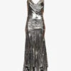 Cowl-neck Metallic Stretch-woven Midi Dress -Reisi Clothing Shop R04186762 SILVER M