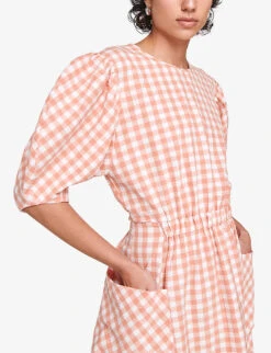 Harlin Checked Organic Cotton-blend Midi Dress -Reisi Clothing Shop R04186794 CORALCHECK ALT02
